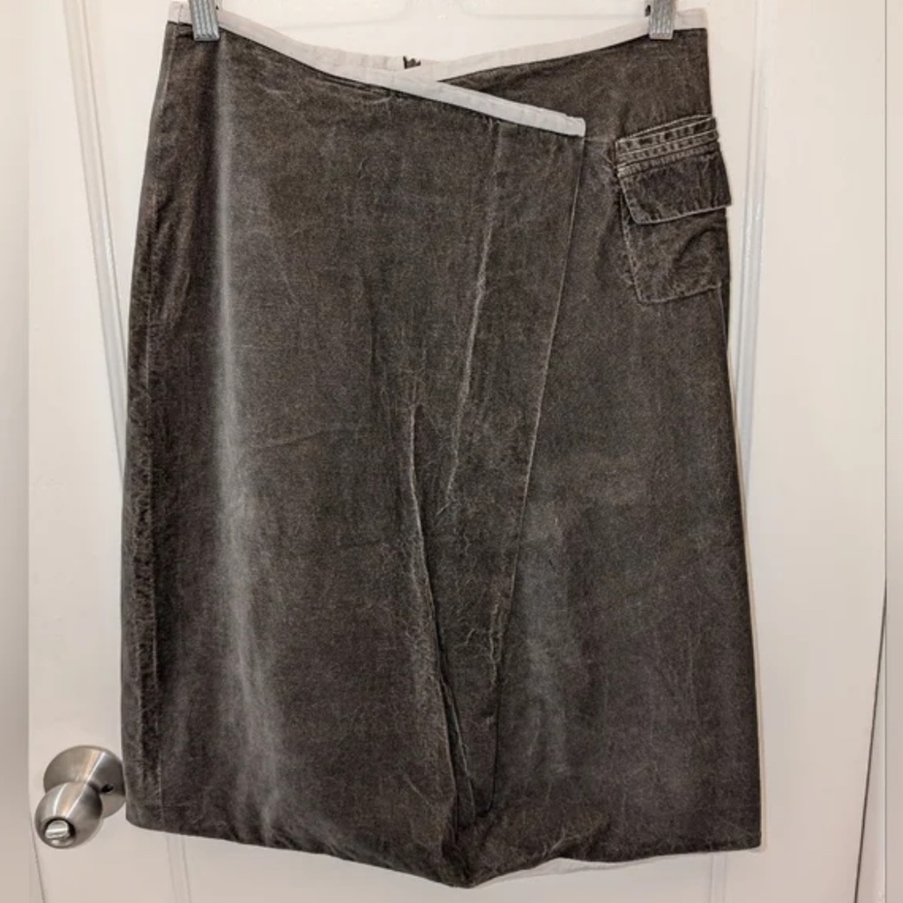 Hannoh Wesse Asymmetrical Skirt, Velour & Cotton, Grey & Olive-green  38  Medium